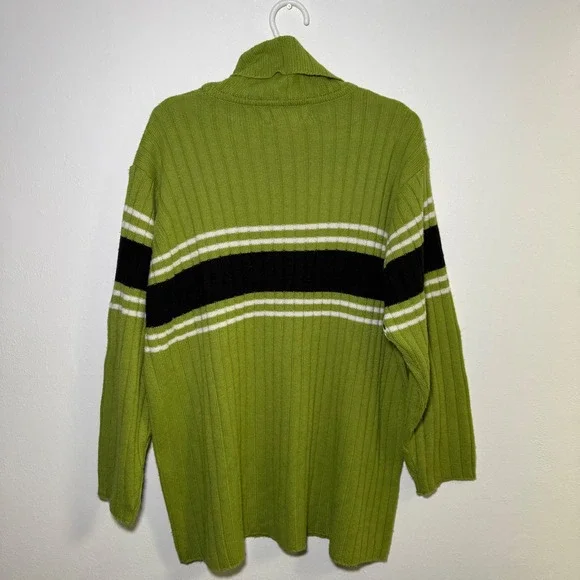 Forenza‎ Green Ribbed Y2K Stripe Turtleneck Sweater Mens XL Striped Long Sleeve - Picture 3 of 7